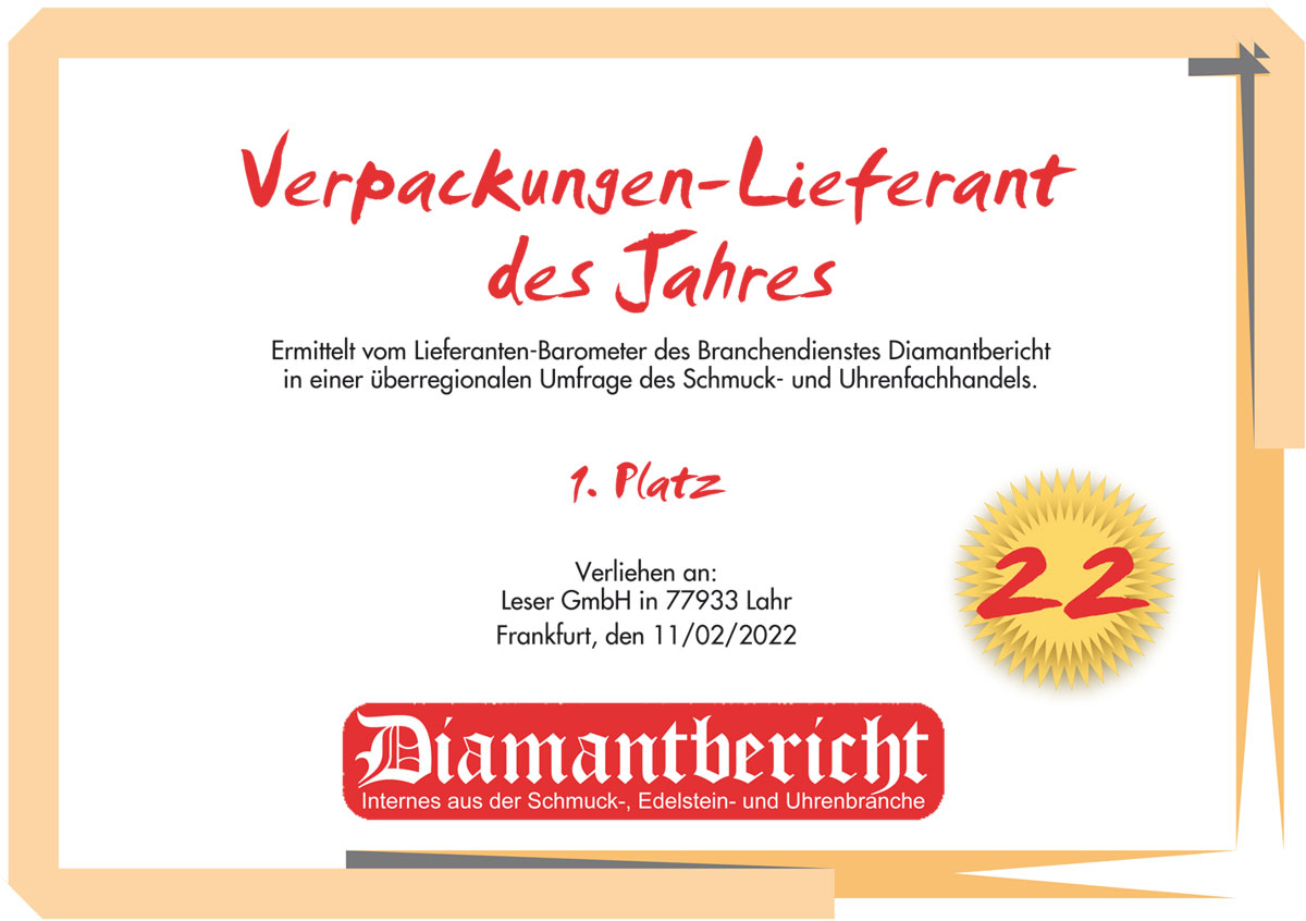 Verpakkingsleverancier 2022.<br>Diamantbericht - LESER overtuigd. Verpakkingsleverancier 2022.<br>Diamantbericht - LESER overtuigd.