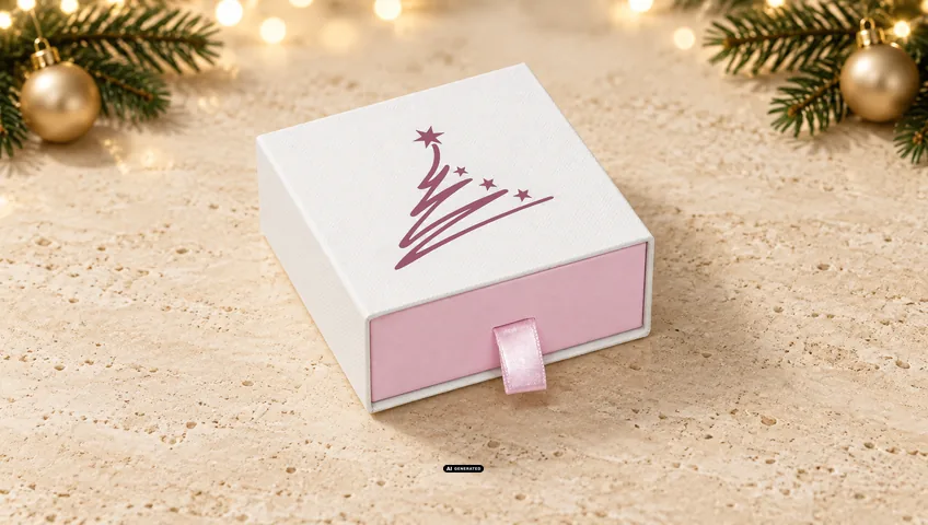 LESER schuifdoos 0830 CASE in wit en roze met het kerstmotief TREE in rosé