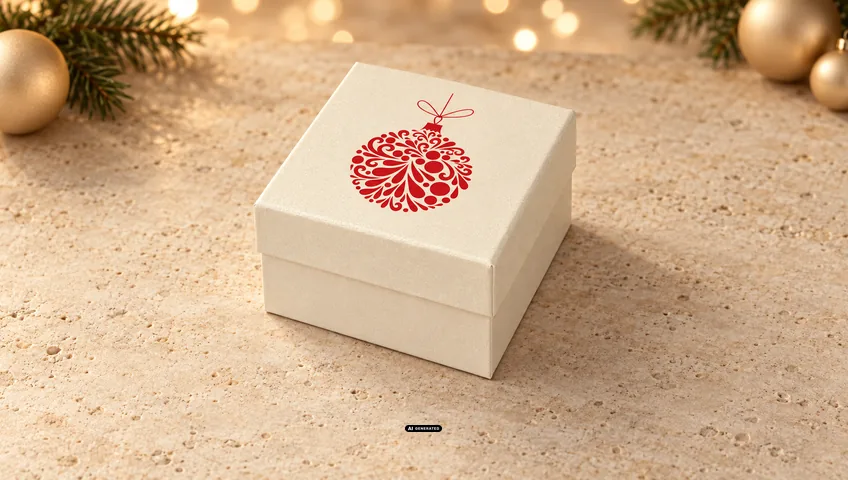 LESER sieradendoosje 0230 PLAIN in crème met het kerstmotief BAUBLE in rood