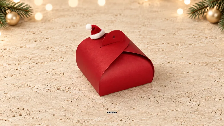 LESER cadeaudoosje in rood met een kleine kerstmuts op de sluiting