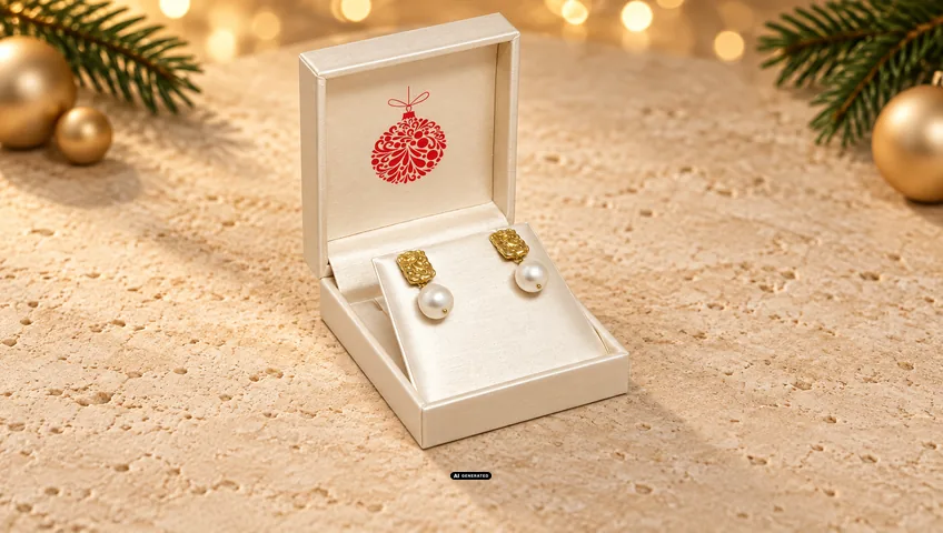 LESER sieradenetui 5530 BRILLIANT in crème, geopend, met het kerstmotief BAUBLE in rood aan de binnenkant van het deksel