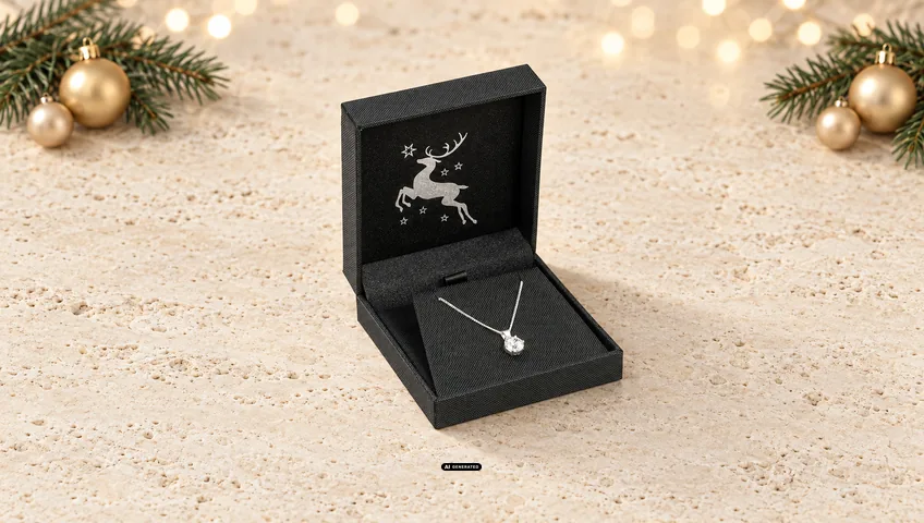 LESER sieradenetui 5520 STRAIGHT in zwart met het kerstmotief DEER in zilver aan de binnenkant van het deksel
