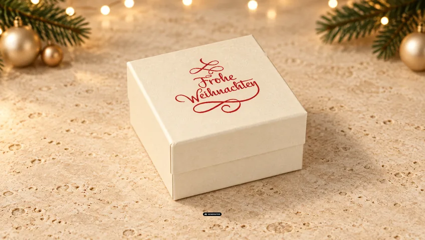 LESER sieradendoosje 0230 PLAIN in crème met het kerstmotief GREETINGS in rood
